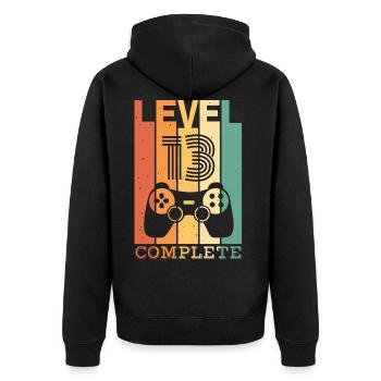 Enfants Niveau 13 ans t-shirt d’anniversaire Gamer - Veste à capuche bio Premium Unisexe - noir - Dos - Nico (187cm)