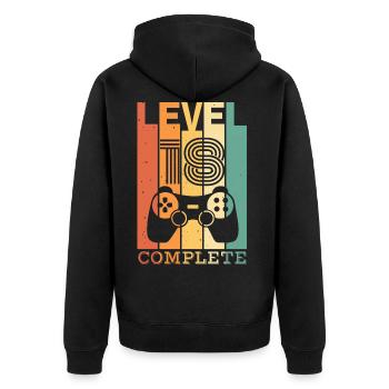 Enfants Niveau 18 ans t-shirt d’anniversaire Gamer - Veste à capuche bio Premium Unisexe - noir - Dos - Nico (187cm)