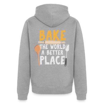 La cuisson comme une boulangère passionnée ou un boulanger amateur - Veste à capuche bio Premium Unisexe - gris chiné - Dos - Nico (187cm)