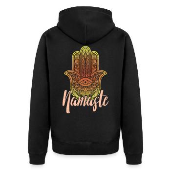 Hamsa Fatima Hand Evil Look Namaste Spiritual - Unisex Premium Organic Zip Hoodie - black - Back - Nico (187cm)