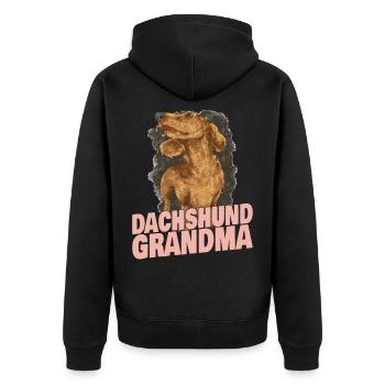 Dackel Oma Großmutter - Unisex Premium Bio Zip Hoodie - Schwarz - Hinten - Nico (187cm)
