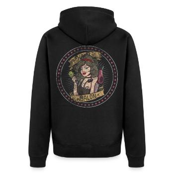Friseursalon Freundliche Friseurin Föhn - Unisex Premium Bio Zip Hoodie - Schwarz - Hinten - Nico (187cm)