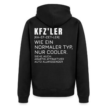 KFZ'ler Auto Mechatroniker Auto Mechaniker Spruch - Unisex Premium Bio Zip Hoodie - Schwarz - Hinten - Nico (187cm)