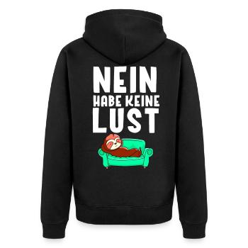 Nein keine Lust Faultier T-Shirt - Unisex Premium Bio Zip Hoodie - Schwarz - Hinten - Nico (187cm)