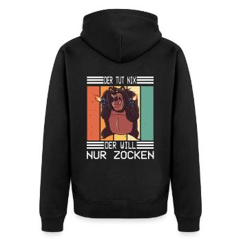 Gamer Geschenk Der Will Nur Zocken Herren Zocker - Unisex Premium Bio Zip Hoodie - Schwarz - Hinten - Nico (187cm)