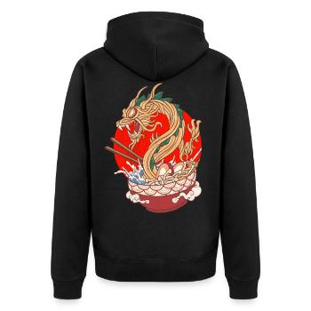 Japanische Ramen-Drachen-Wellen-Nudeln - Unisex Premium Bio Zip Hoodie - Schwarz - Hinten - Nico (187cm)