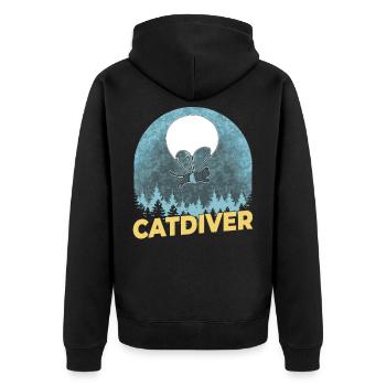 Catdiver - Lustige Fallschirmspringer-Katze - Unisex Premium Bio Zip Hoodie - Schwarz - Hinten - Nico (187cm)