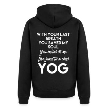 George Yog Michael Jesus T-shirt - Unisex Premium Bio Zip Hoodie - Schwarz - Hinten - Nico (187cm)