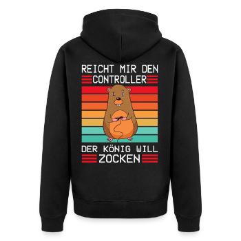 Herren Gamer Der König Will Zocken Geschenk Shirt - Unisex Premium Bio Zip Hoodie - Schwarz - Hinten - Nico (187cm)
