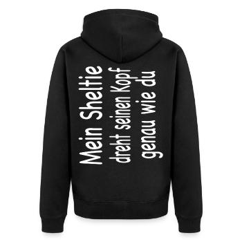 Sheltie - Unisex Premium Bio Zip Hoodie - Schwarz - Hinten - Nico (187cm)