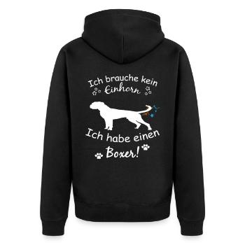 Boxer Hund - Deutscher Boxer - Unisex Premium Bio Zip Hoodie - Schwarz - Hinten - Nico (187cm)