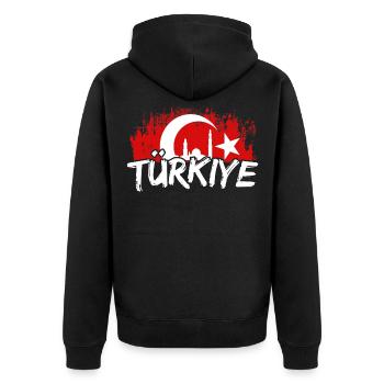 Türkiye Türkei Turkey Turkish Fußball Futbol türke - Unisex Premium Bio Zip Hoodie - Schwarz - Hinten - Nico (187cm)