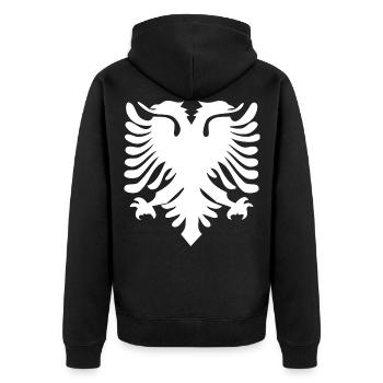 Albanische Doppelkopf Adler Albanien Albaner - Unisex Premium Bio Zip Hoodie - Schwarz - Hinten - Nico (187cm)