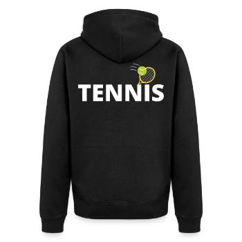 tennis / Tennis / Tennis spieler / Tennis Spielen - Unisex Premium Bio Zip Hoodie - Schwarz - Hinten - Nico (187cm)