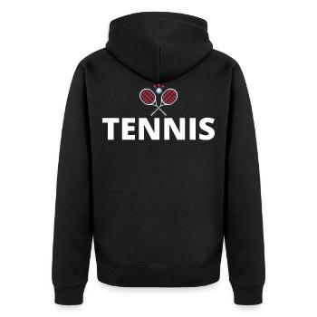 tennis / Tennis / Tennis spieler / Tennis Spielen - Unisex Premium Bio Zip Hoodie - Schwarz - Hinten - Nico (187cm)