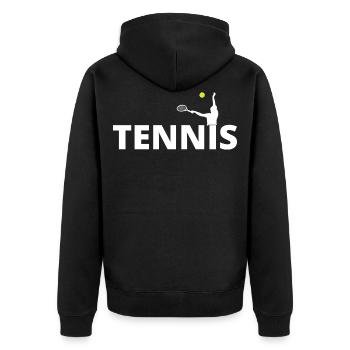 tennis / Tennis / Tennis spieler / Tennis Spielen - Unisex Premium Bio Zip Hoodie - Schwarz - Hinten - Nico (187cm)