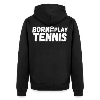 tennis / Tennis / Tennis spieler / Tennis Spielen - Unisex Premium Bio Zip Hoodie - Schwarz - Hinten - Nico (187cm)