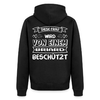 Briard Frau - Briard - Unisex Premium Bio Zip Hoodie - Schwarz - Hinten - Nico (187cm)