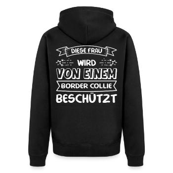 Border Collie Frau - Border Collie - Unisex Premium Bio Zip Hoodie - Schwarz - Hinten - Nico (187cm)