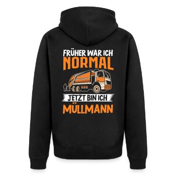 Müllabfuhr Müllauto Müllwagen Müllmann Geschenk - Unisex Premium Bio Zip Hoodie - Schwarz - Hinten - Nico (187cm)