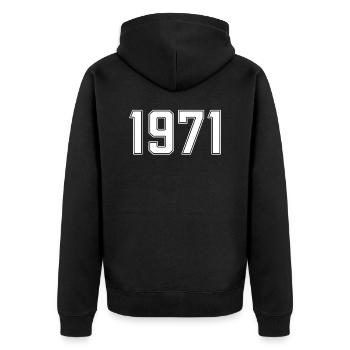 T-Shirt 1971 Geschenk geboren 1971 - Unisex Premium Bio Zip Hoodie - Schwarz - Hinten - Nico (187cm)