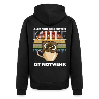 Kaffee Eule Langschläfer Morgenmuffel Koffein - Unisex Premium Bio Zip Hoodie - Schwarz - Hinten - Nico (187cm)