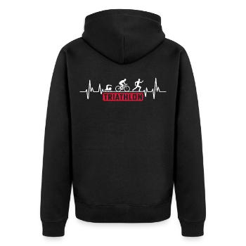 triathlete battement de coeur triathlon heartbeat - Veste à capuche bio Premium Unisexe - noir - Dos - Nico (187cm)