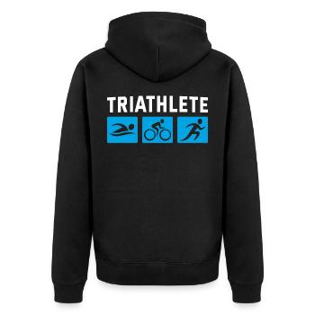 Triathlon Triathlete - Unisex Premium Bio Zip Hoodie - Schwarz - Hinten - Nico (187cm)