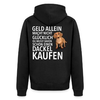 Dackel Glücklich - Dackel - Unisex Premium Bio Zip Hoodie - Schwarz - Hinten - Nico (187cm)