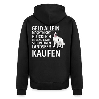 Landseer Glücklich - Landseer - Unisex Premium Bio Zip Hoodie - Schwarz - Hinten - Nico (187cm)