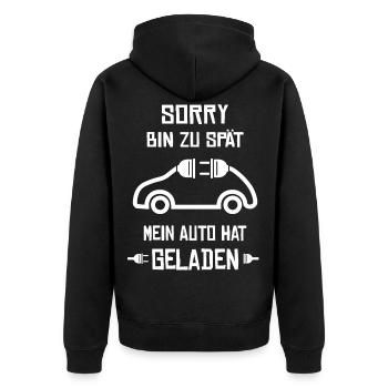 Lustiger Spruch Elektroauto E-Auto Strom - Unisex Premium Bio Zip Hoodie - Schwarz - Hinten - Nico (187cm)