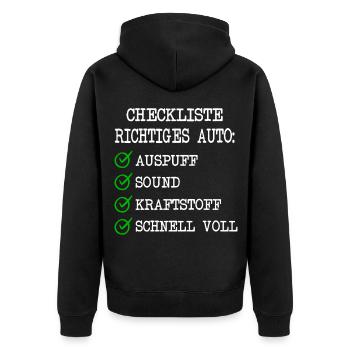 Anti Elektroauto gegen E-Auto mit Strom - Unisex Premium Bio Zip Hoodie - Schwarz - Hinten - Nico (187cm)