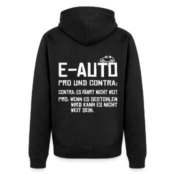 Anti Elektroauto gegen E-Auto mit Strom lustig - Unisex Premium Bio Zip Hoodie - Schwarz - Hinten - Nico (187cm)