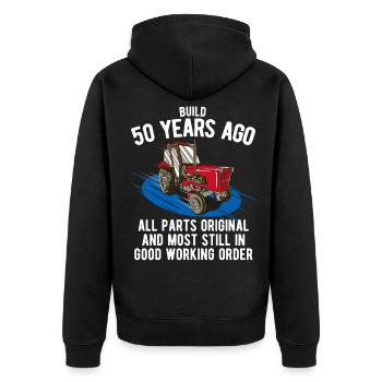 Construit il y a 50 ans - 50e anniversaire de Farmer - Veste à capuche bio Premium Unisexe - noir - Dos - Nico (187cm)