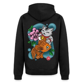 maneki neko - Unisex Premium Organic Zip Hoodie - black - Back - Nico (187cm)