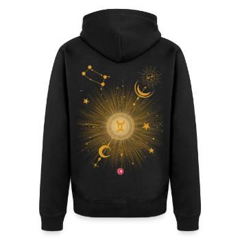 Zwillinge - Unisex Premium Bio Zip Hoodie - Schwarz - Hinten - Nico (187cm)