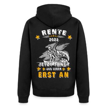 Rente und Angler - Unisex Premium Bio Zip Hoodie - Schwarz - Hinten - Nico (187cm)