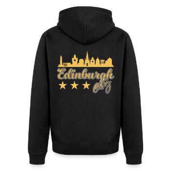 Edinburgh City Gold Skyline - Unisex Premium Organic Zip Hoodie - black - Back - Nico (187cm)