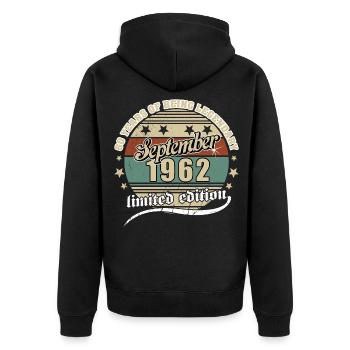 September 1962 Legend Men Women 60 Birthday - Unisex Premium Organic Zip Hoodie - black - Back - Nico (187cm)