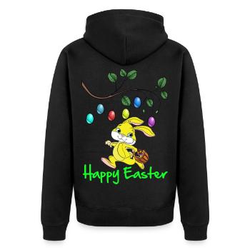 Pâques, Joyeuses Pâques, Lapin de Pâques, joyeuses Pâques - Veste à capuche bio Premium Unisexe - noir - Dos - Nico (187cm)