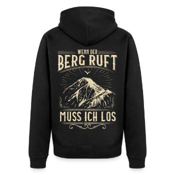 Bergsteiger / Gipfel / Alpen - Unisex Premium Bio Zip Hoodie - Schwarz - Hinten - Nico (187cm)