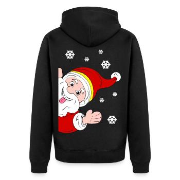 Froher Weihnachtsmann Schneegruß - Unisex Premium Bio Zip Hoodie - Schwarz - Hinten - Nico (187cm)
