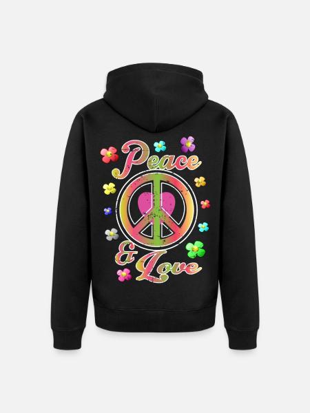 Peace and Love - Unisex Premium Organic Zip Hoodie - black