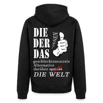 DIE DER DAS über die die Welt spricht lacht Gender - Unisex Premium Bio Zip Hoodie - Schwarz - Hinten - Nico (187cm)