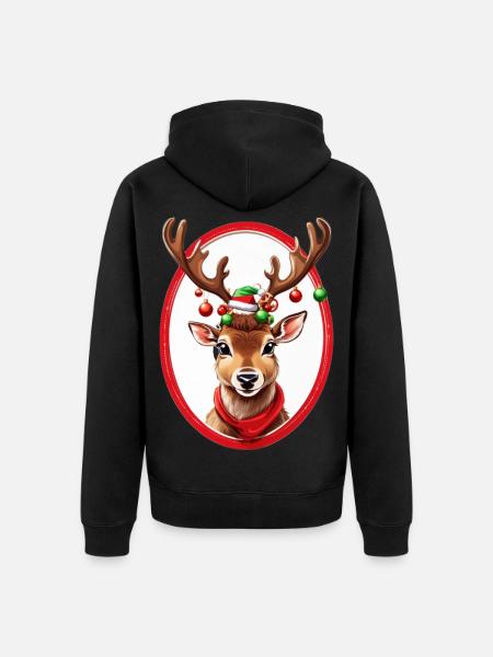 Reindeer with Christmas baubles - Unisex Premium Organic Zip Hoodie - black
