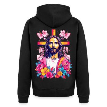 Jesus Christus - Unisex Premium Bio Zip Hoodie - Schwarz - Hinten - Nico (187cm)