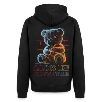 Liebesvoller Bär mit Alphabet-Zeichnung - Unisex Premium Bio Zip Hoodie - Schwarz - Hinten - Nico (187cm)
