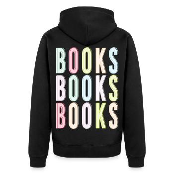 Books Books Books - Unisex Premium Bio Zip Hoodie - Schwarz - Hinten - Nico (187cm)