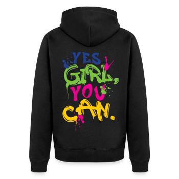 Yes Girl You Can Graffiti - Unisex Premium Bio Zip Hoodie - Schwarz - Hinten - Nico (187cm)