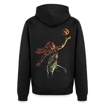 Volleyballerin Skizze - Unisex Premium Bio Zip Hoodie - Schwarz - Hinten - Nico (187cm)
